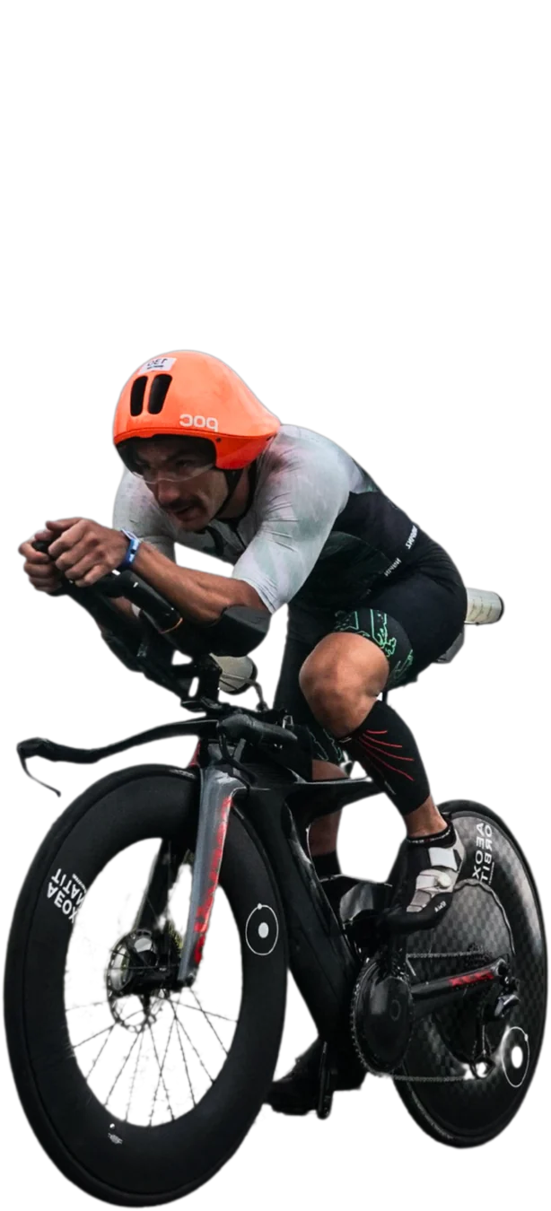 George Svarnas riding in a time-trial position during a race